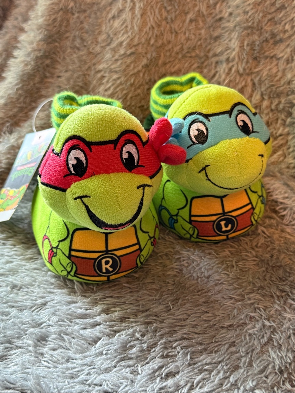 Teenage Mutant Ninja Turtles Plush Slippers - Red & Blue Masks Boys 5-6 New